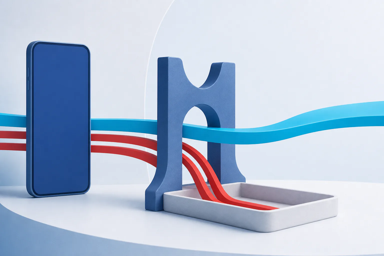 Illustrated blank iPhone beside a gate separating a blue signal from unwanted red signals
